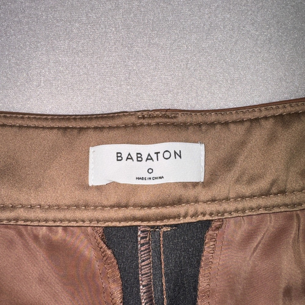 Aritzia Babaton Women Vegan Leather Pants Straight Leg Sz 0 Light Brown - Picture 7 of 11